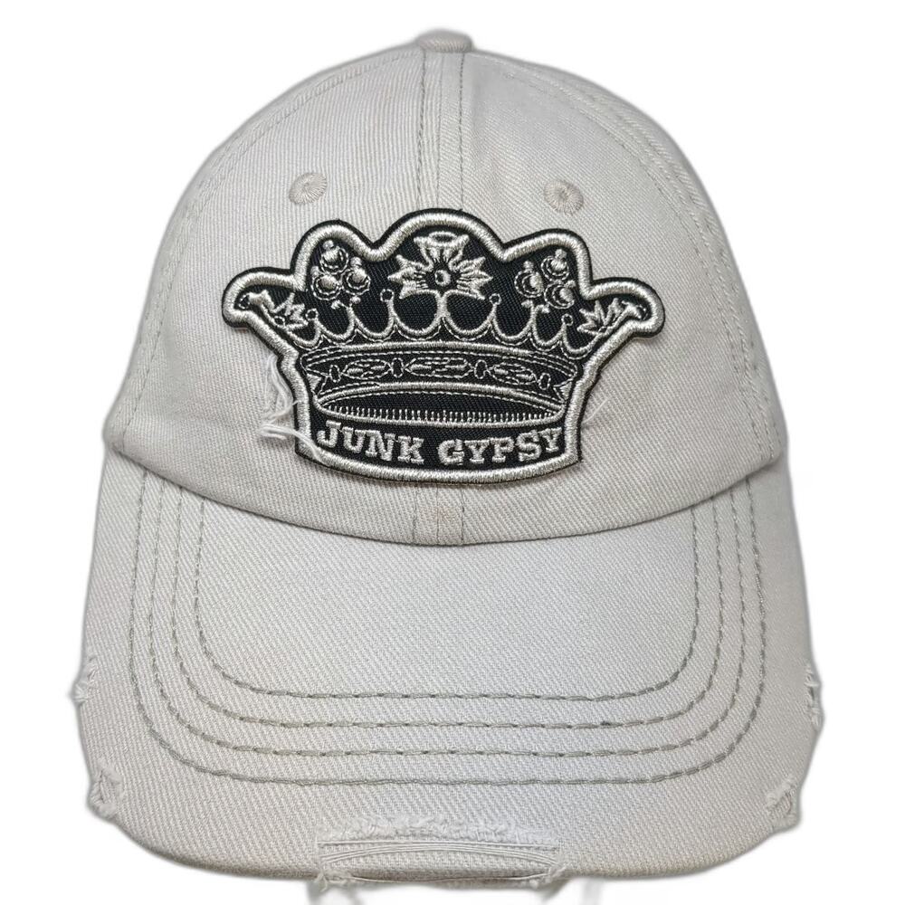Junk Gypsy Baseball Cap Gray One Size Distressed Crown Patch Strapback Hat Logo